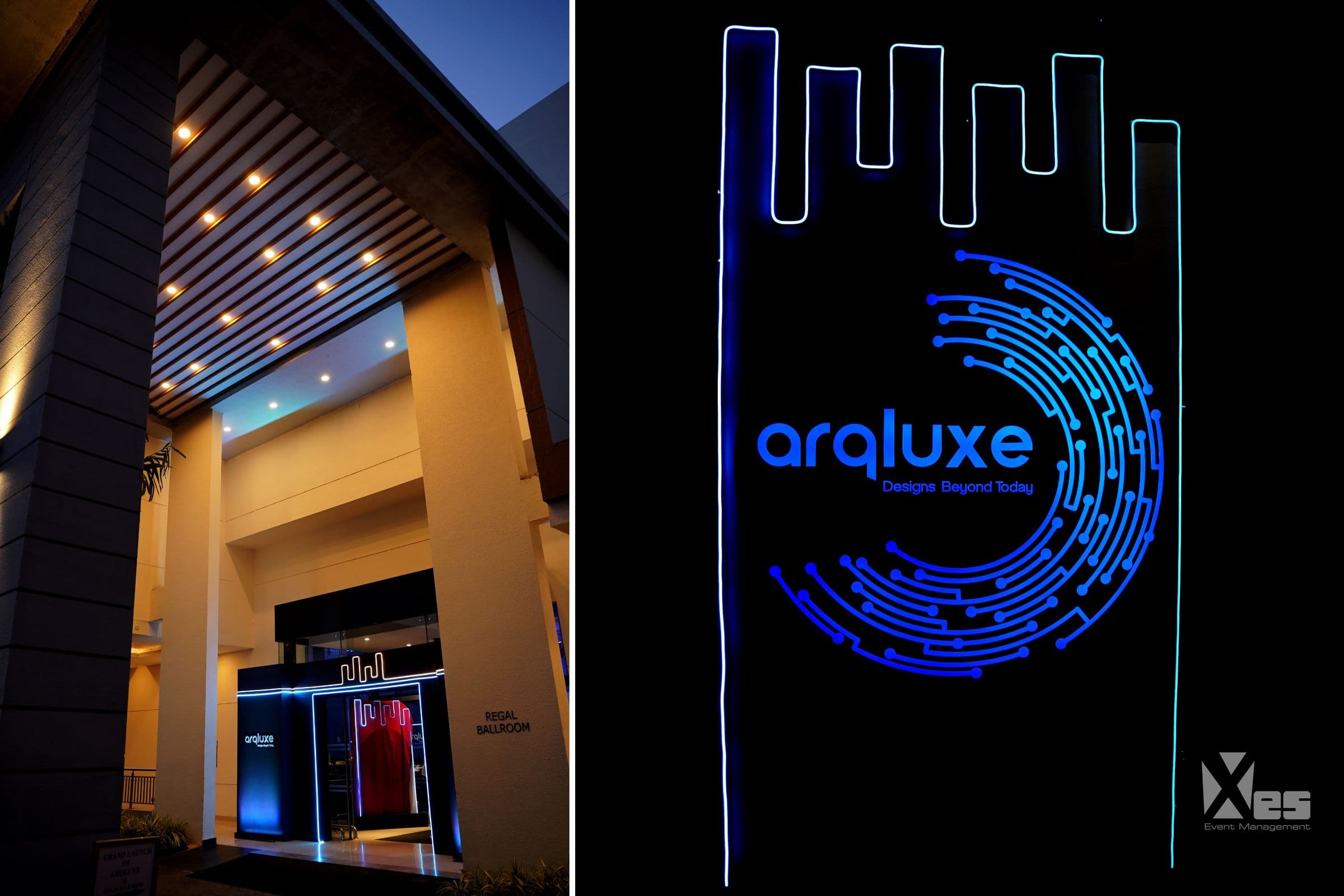 Illuminated brand signage built for the Arqluxe launch