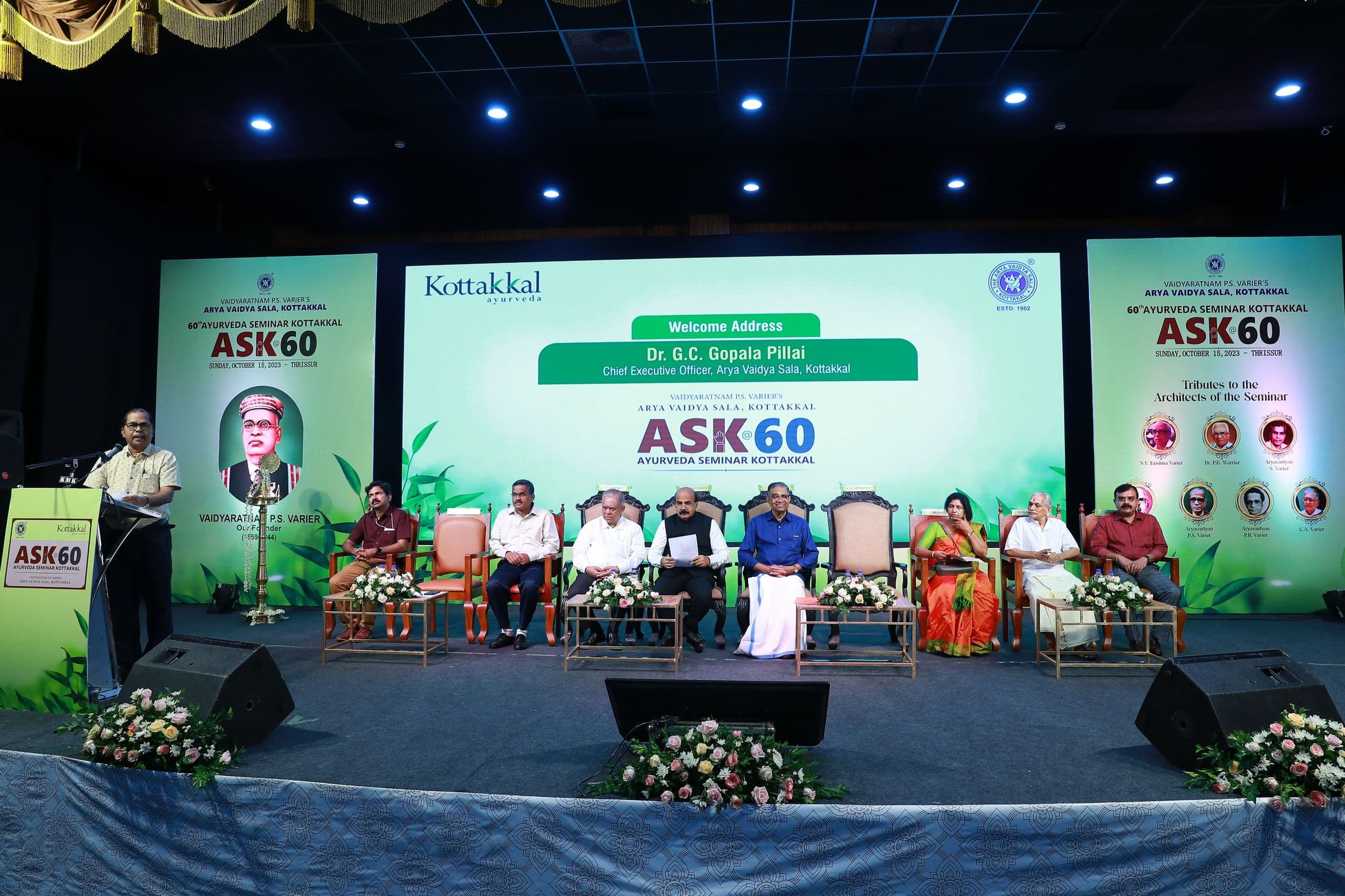 Dignitaries on stage at ASK60, Arya Vaidya Sala Kottakkal's 60th Ayurveda Seminar