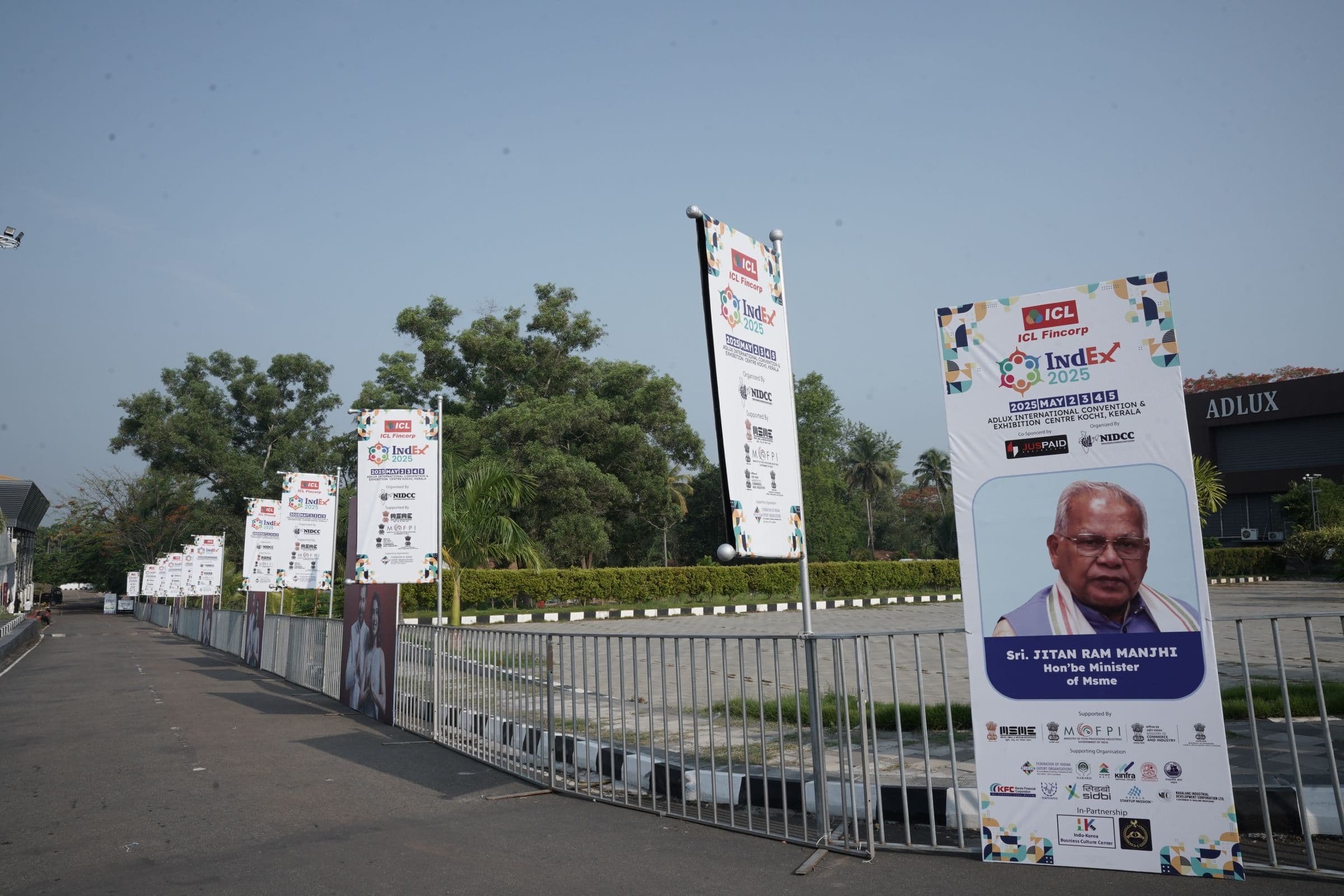 IndEx 2025 flag banners lining the approach to the venue