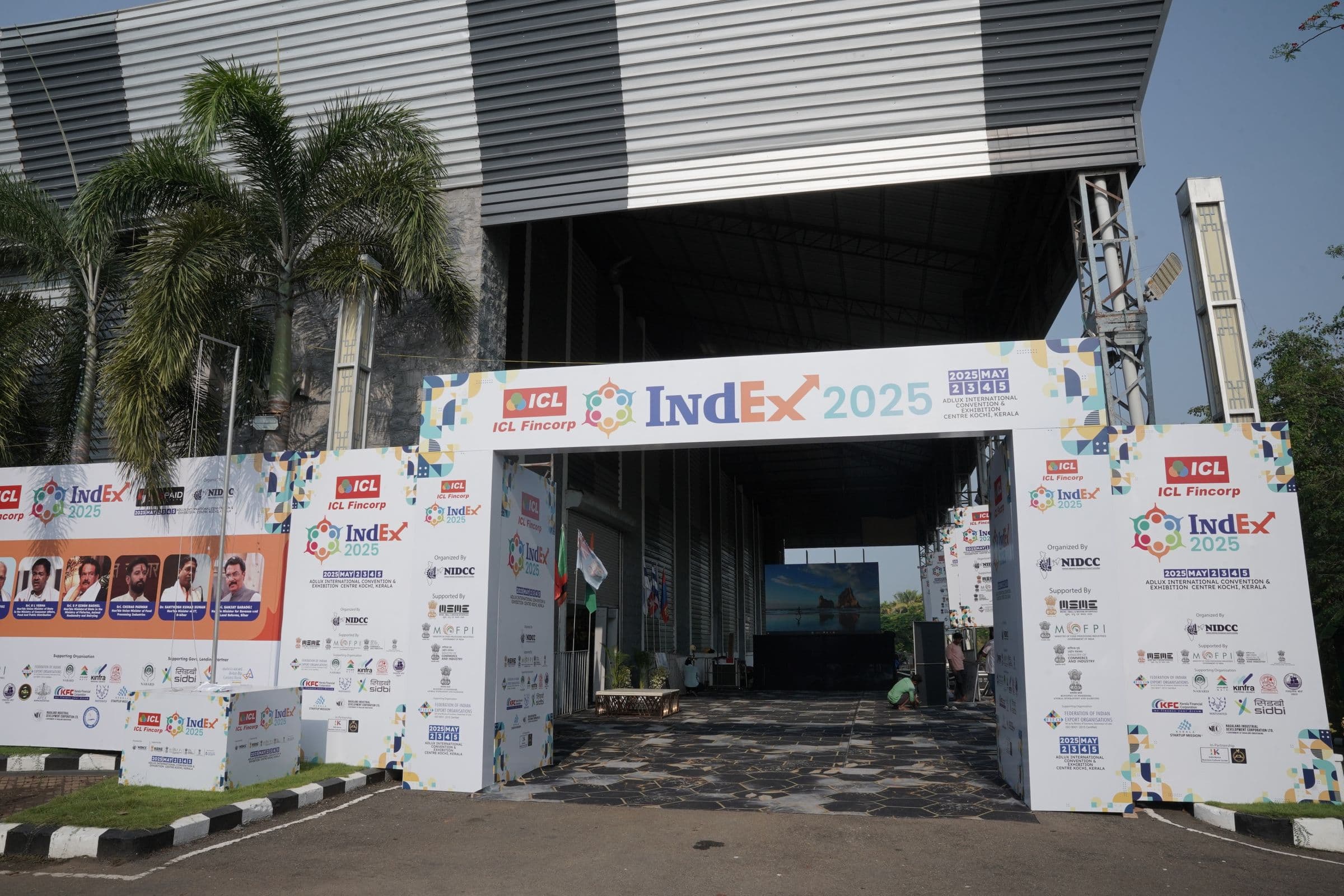 The IndEx 2025 entrance with exhibitor branding
