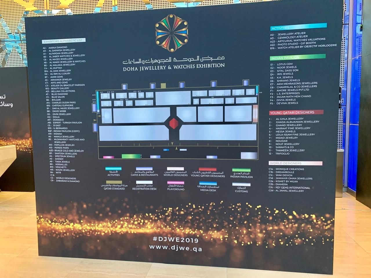 The floor-plan board at the Doha Jewellery & Watches Exhibition 2019