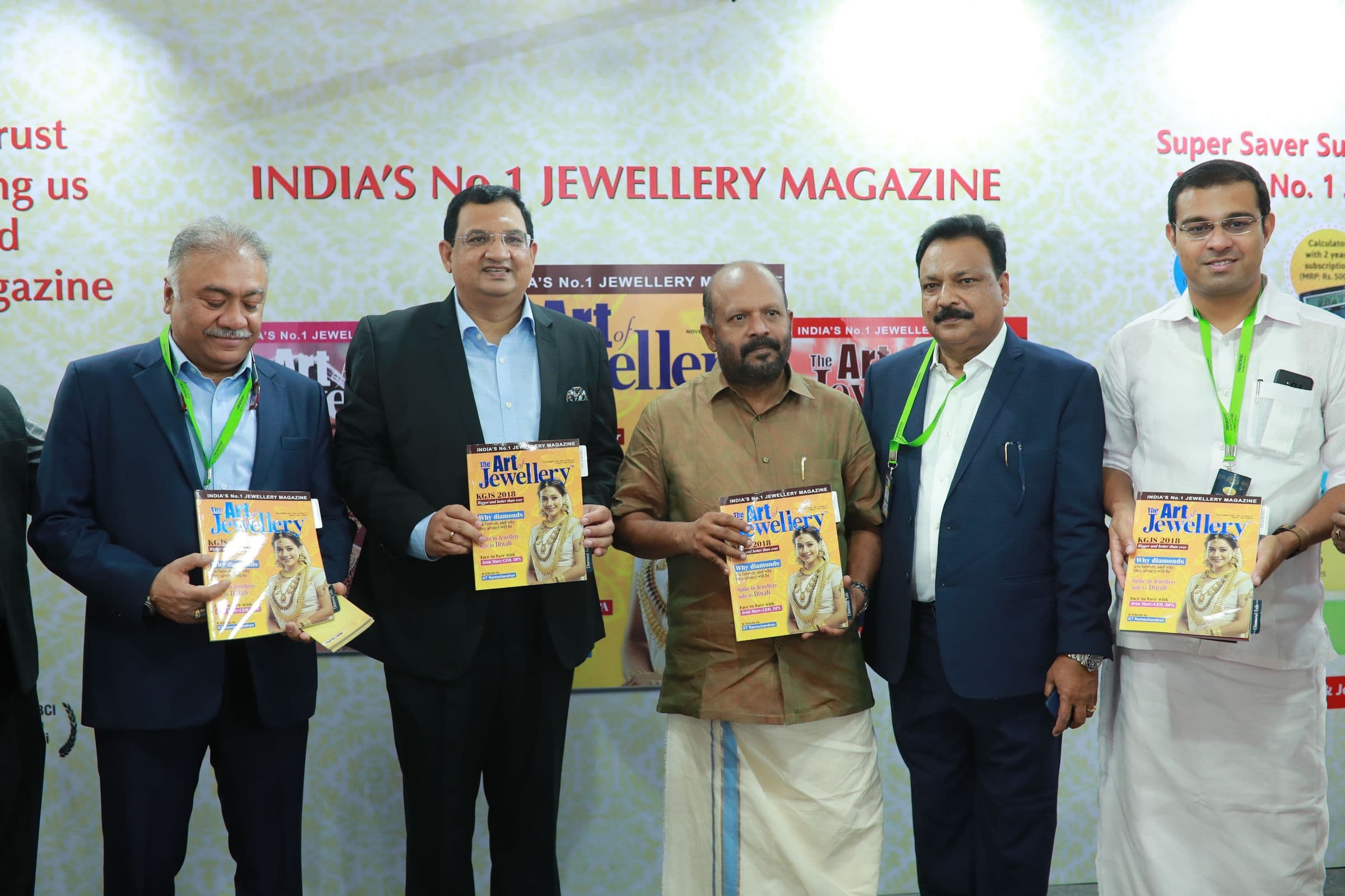 A jewellery magazine launch on stage at the Kerala Gem & Jewellery Show